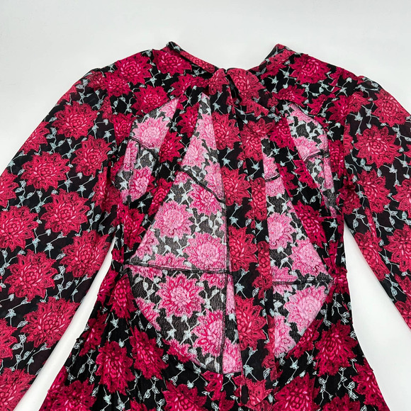 For Love and Lemons Long Sleeve red clover floral keyhole open back size small - Picture 11 of 13